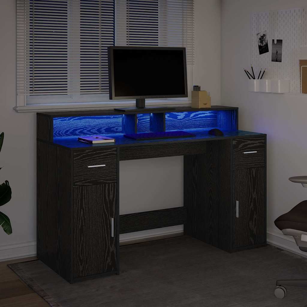 Bureau met lade Zwart eiken 140 x 55 x 91 cm Bewerkt hout