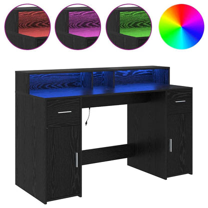 Bureau met lade Zwart eiken 140 x 55 x 91 cm Bewerkt hout