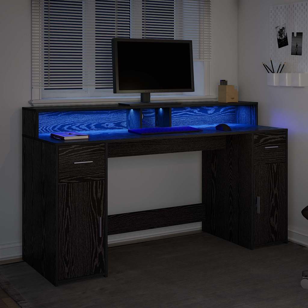 Bureau met lade Zwart eiken 160 x 55 x 91 cm Bewerkt hout