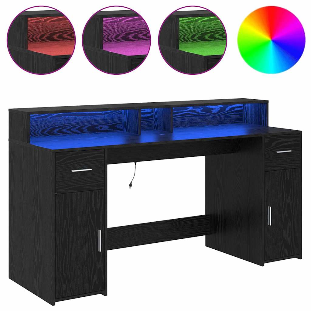 Bureau met lade Zwart eiken 160 x 55 x 91 cm Bewerkt hout