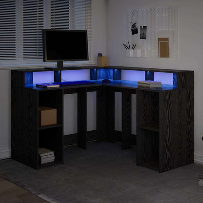 Bureau met plank Zwart Eiken 130 x 130 x 91 cm Bewerkt hout