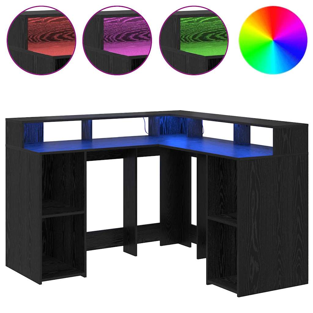 Bureau met plank Zwart Eiken 130 x 130 x 91 cm Bewerkt hout