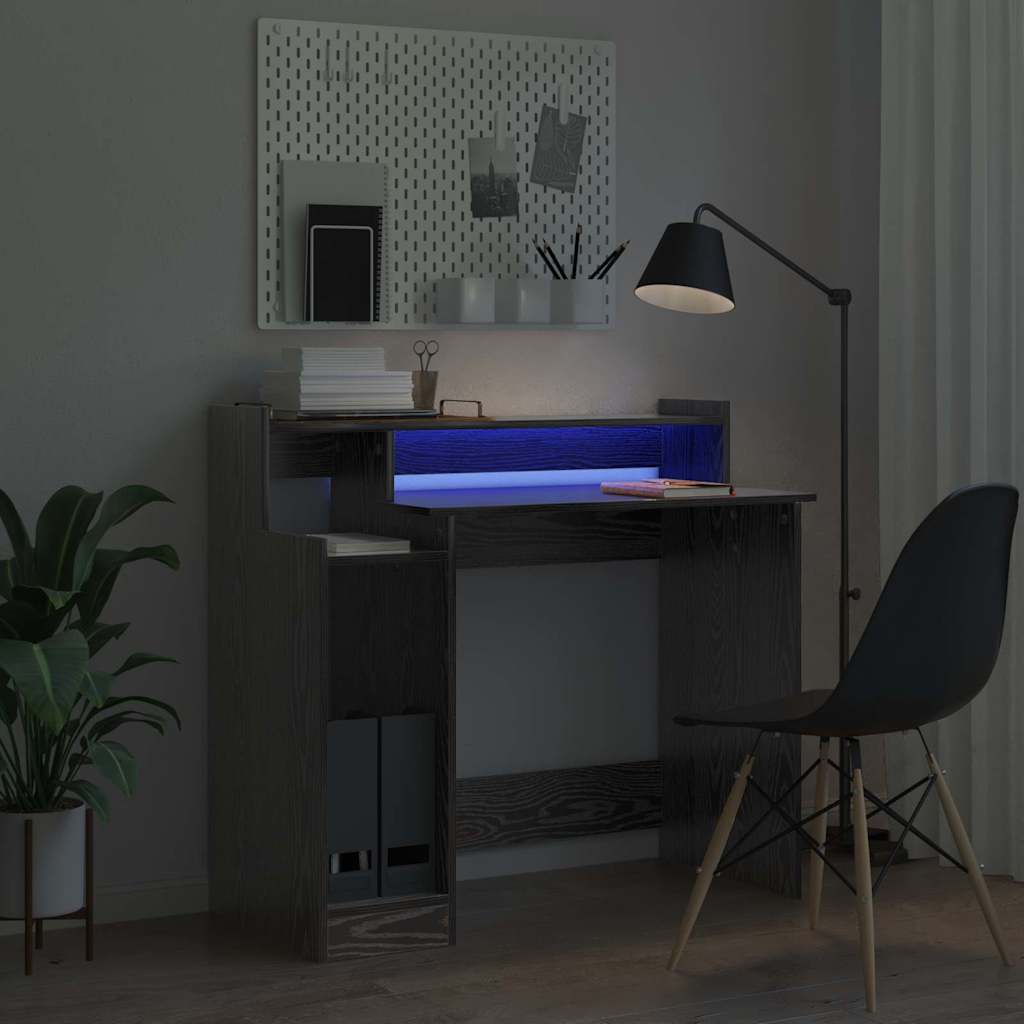 Bureau met plank Zwart Eiken 97 x 45 x 90 cm Bewerkt hout