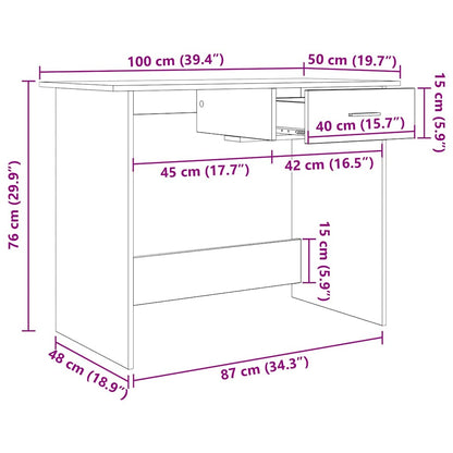 Bureau met lade Zwart Eiken 100 x 50 x 76 cm Bewerkt hout