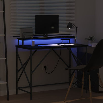 Bureau met plank Zwart Eiken 100 x 50 x 86,5 cm Bewerkt hout