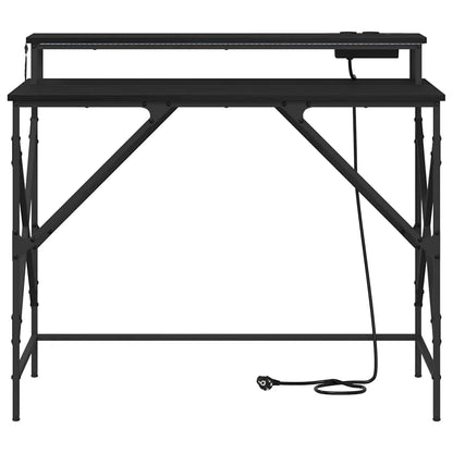 Bureau met plank Zwart Eiken 100 x 50 x 86,5 cm Bewerkt hout