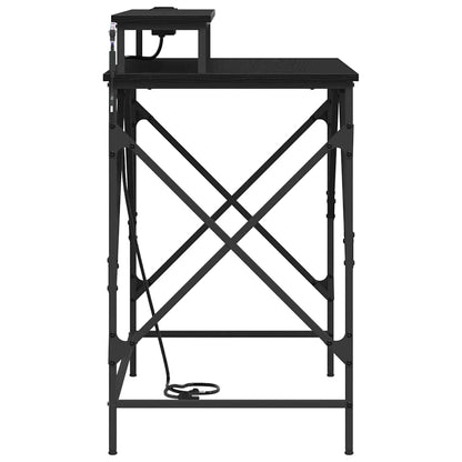 Bureau met plank Zwart Eiken 100 x 50 x 86,5 cm Bewerkt hout