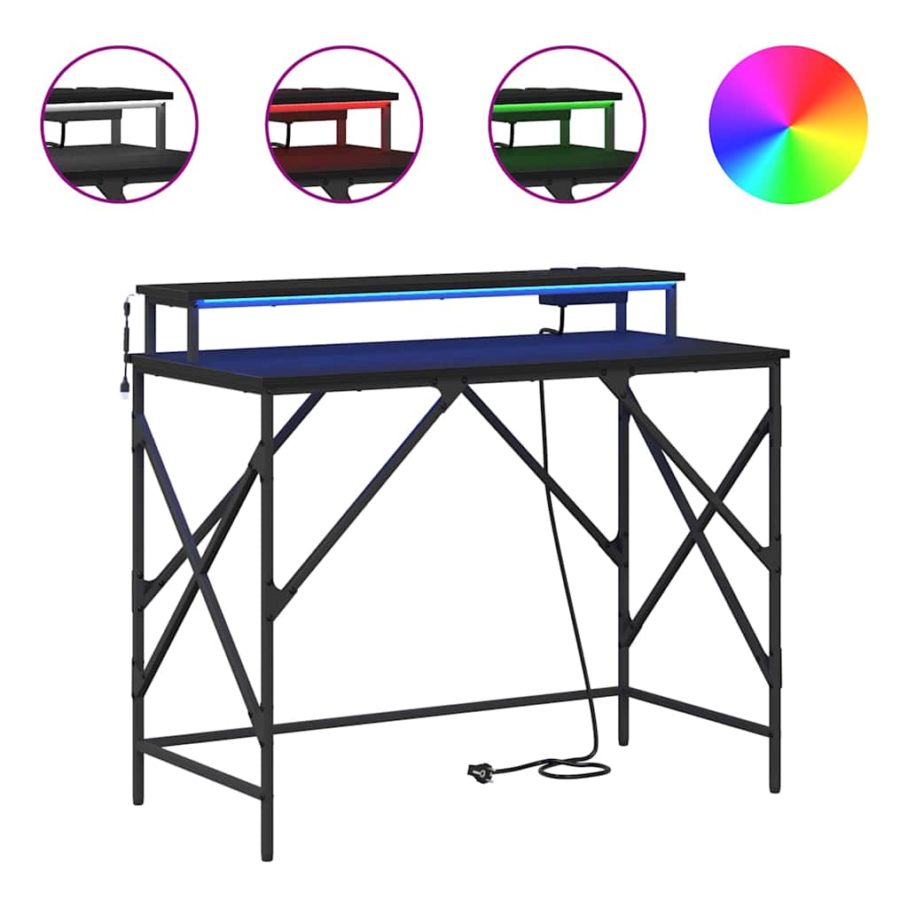 Bureau met plank Zwart Eiken 100 x 50 x 86,5 cm Bewerkt hout