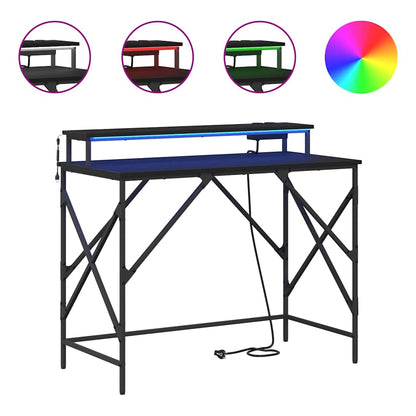 Bureau met plank Zwart Eiken 100 x 50 x 86,5 cm Bewerkt hout