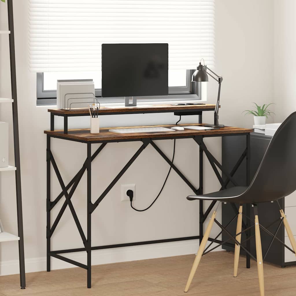 Bureau met plank Gerookt eiken 100 x 50 x 86,5 cm Bewerkt hout