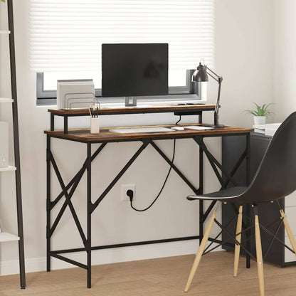 Bureau met plank Gerookt eiken 100 x 50 x 86,5 cm Bewerkt hout