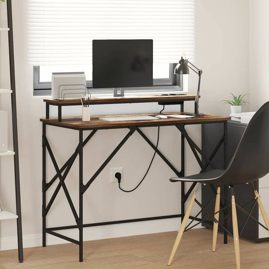 Bureau met plank Gerookt eiken 100 x 50 x 86,5 cm Bewerkt hout