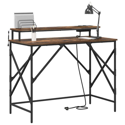 Bureau met plank Gerookt eiken 100 x 50 x 86,5 cm Bewerkt hout