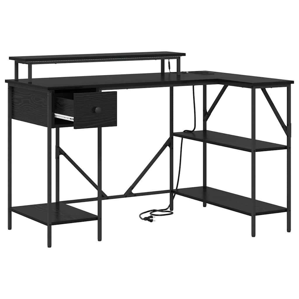 Bureau met lade Zwart Eiken 120 x 79 x 86,5 cm Bewerkt hout