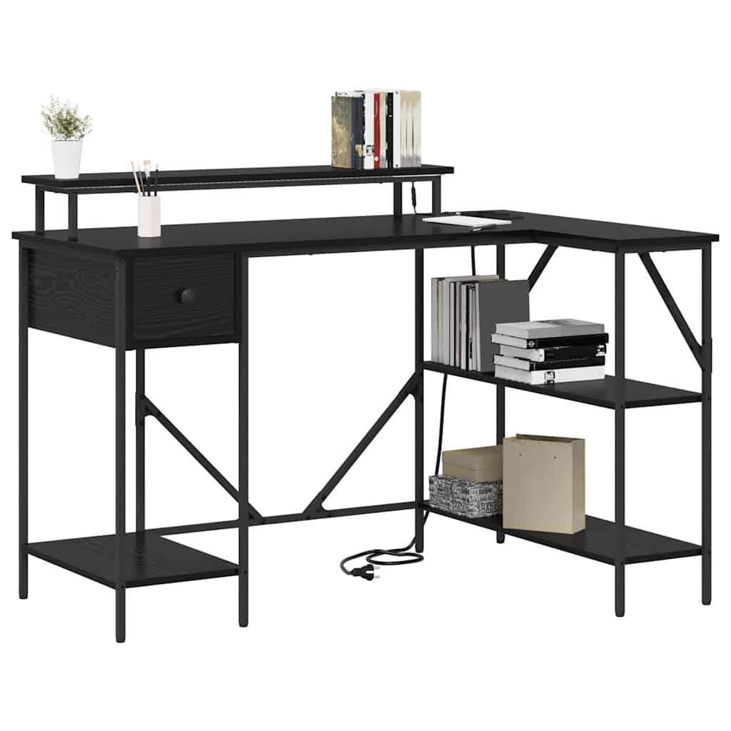 Bureau met lade Zwart Eiken 120 x 79 x 86,5 cm Bewerkt hout