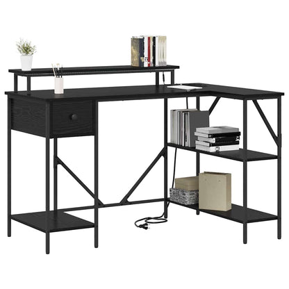 Bureau met lade Zwart Eiken 120 x 79 x 86,5 cm Bewerkt hout