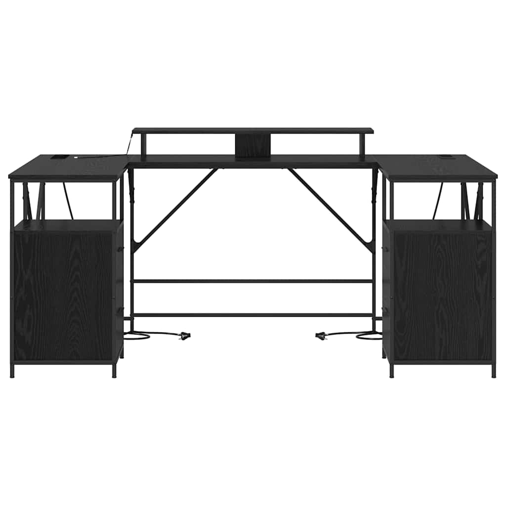 Bureau met lade Zwart Eiken 182 x 101 x 87,5 cm Bewerkt hout