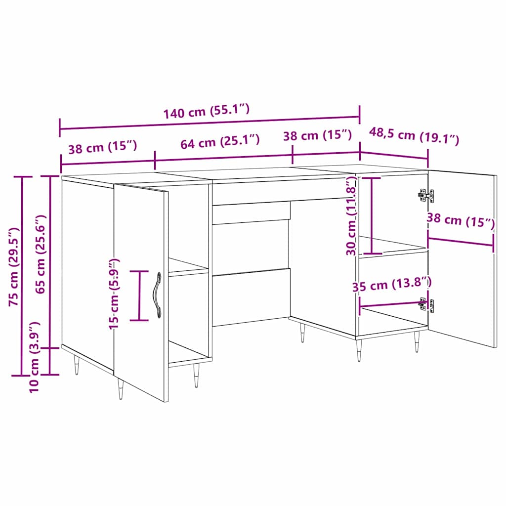 Bureau artisanaal eikenkleurig 140 x 50 x 75 cm Bewerkt hout