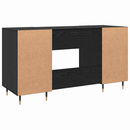 Bureau met plank Zwart eiken 140 x 50 x 75 cm Bewerkt hout