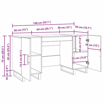 Bureau artisanaal eikenkleurig 140 x 50 x 75 cm Bewerkt hout