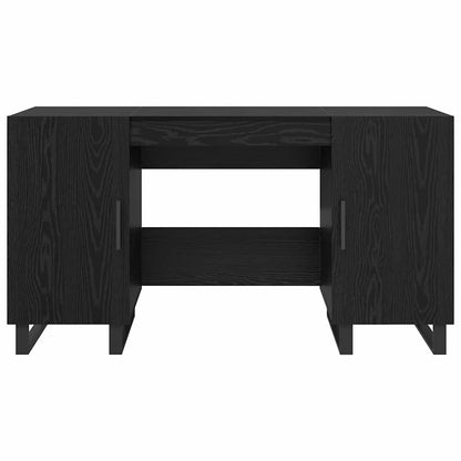 Bureau met plank Zwart eiken 140 x 50 x 75 cm Bewerkt hout