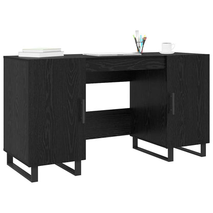 Bureau met plank Zwart eiken 140 x 50 x 75 cm Bewerkt hout