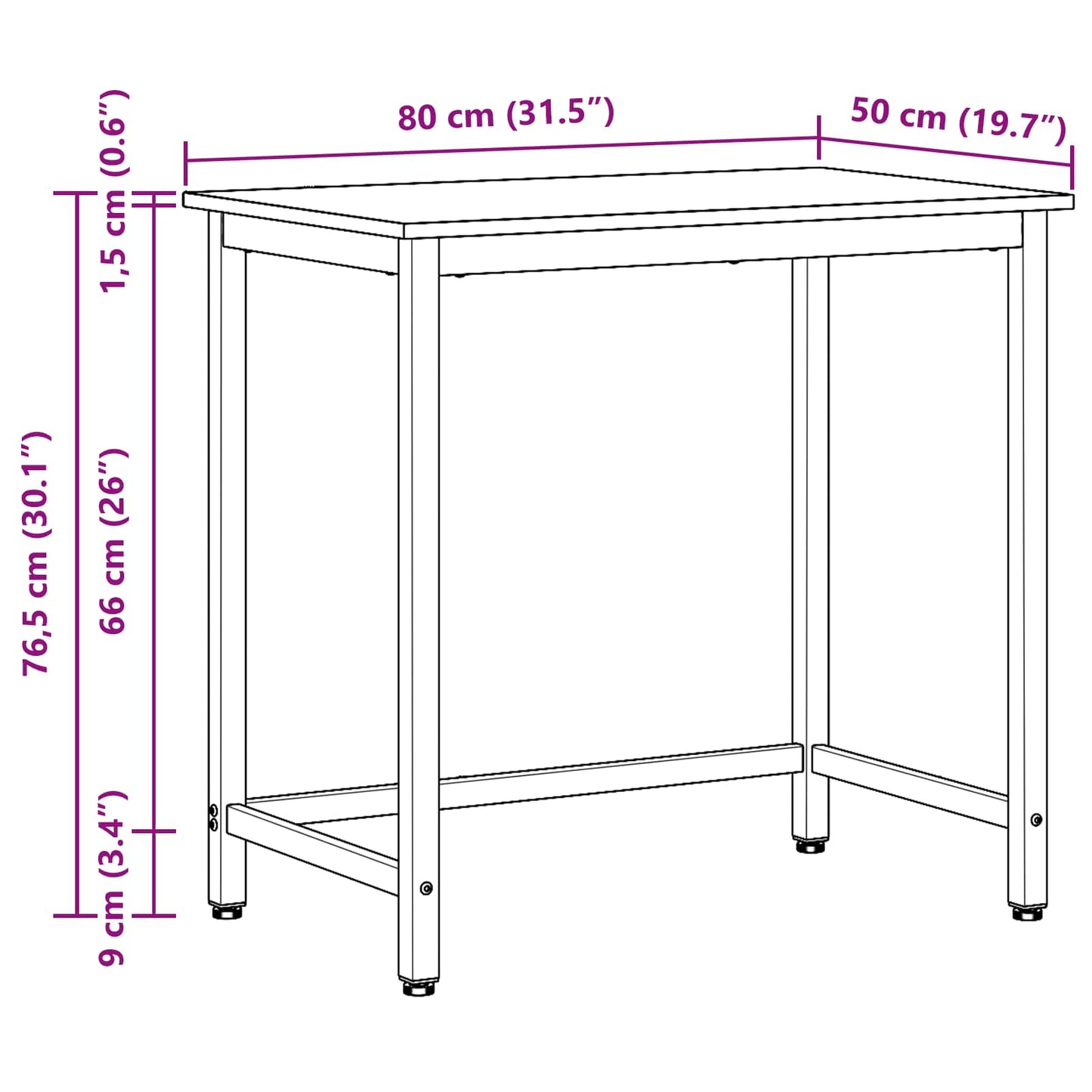 Tafel Artisan Eiken 80 x 50 x 76,5 cm Engineered hout en staal