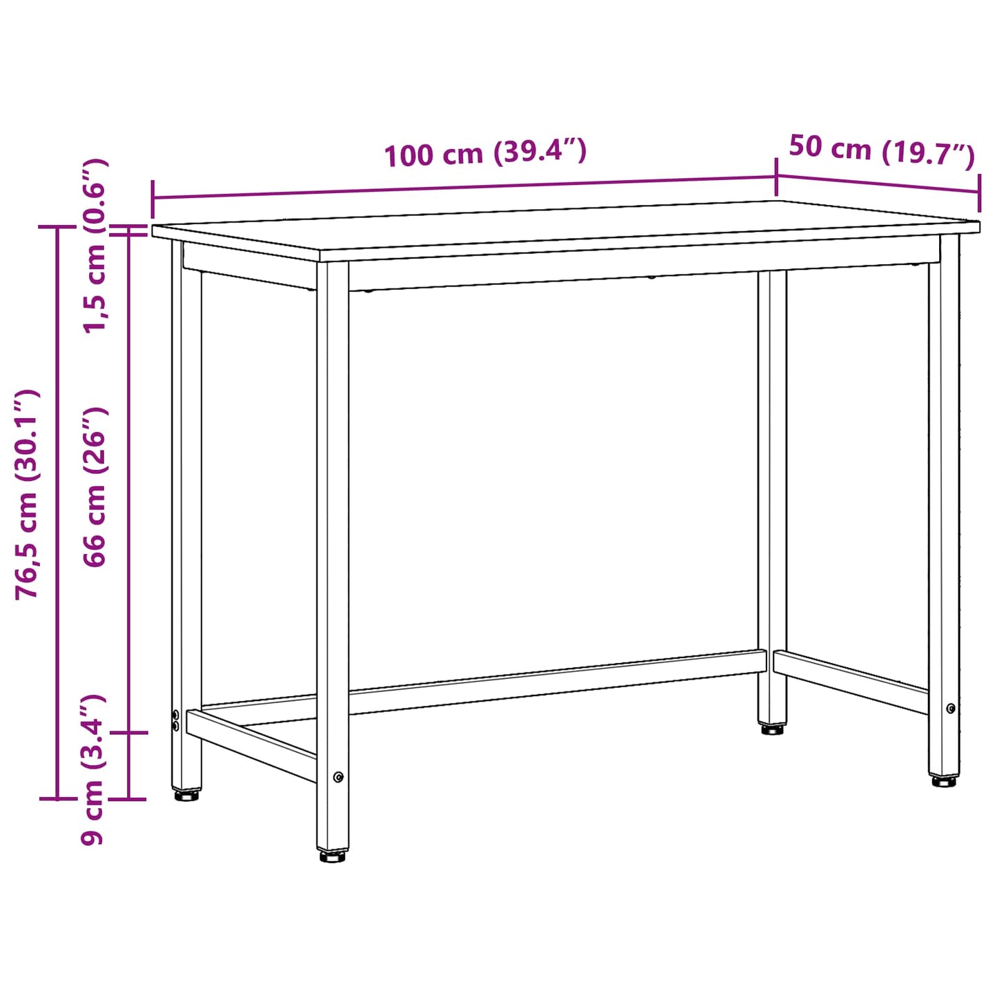 Tafel Zwart Eiken 100 x 50 x 76,5 cm Engineered hout en staal