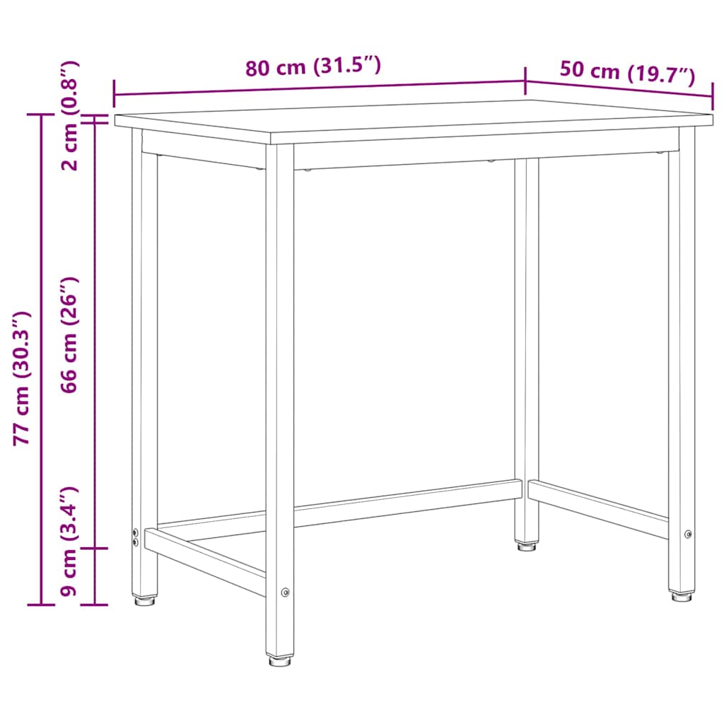 Tafel Naturel 80 x 50 x 77 cm Engineered hout en staal