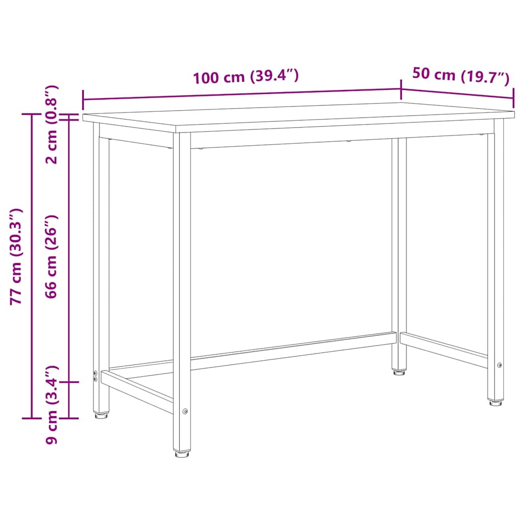 Tafel Naturel 100 x 50 x 77 cm Engineered hout en staal