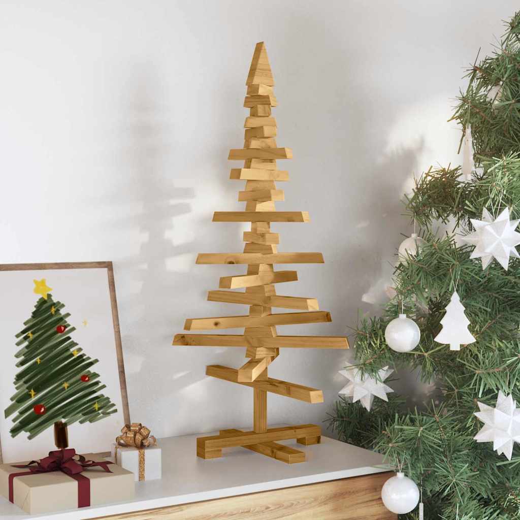 Houten kerstboom met standaard Bruin 90 cm Massief grenenhout