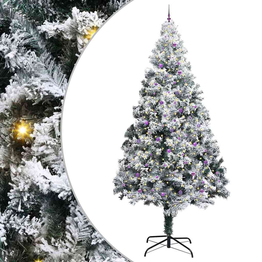 Kunstkerstboom met LED-verlichting en paarse ballen 400 cm PVC