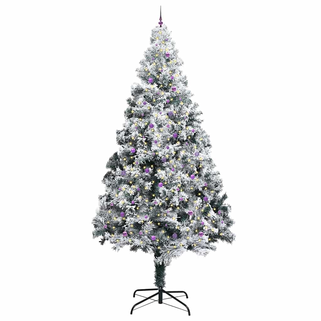 Kunstkerstboom met LED-verlichting en paarse ballen 400 cm PVC