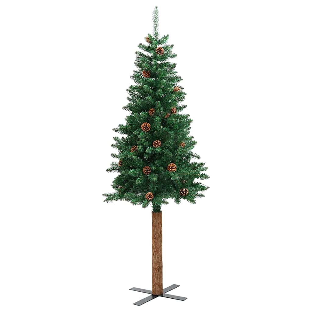 Slanke Kerstboom Groen 150 cm PVC en massief dennenhout