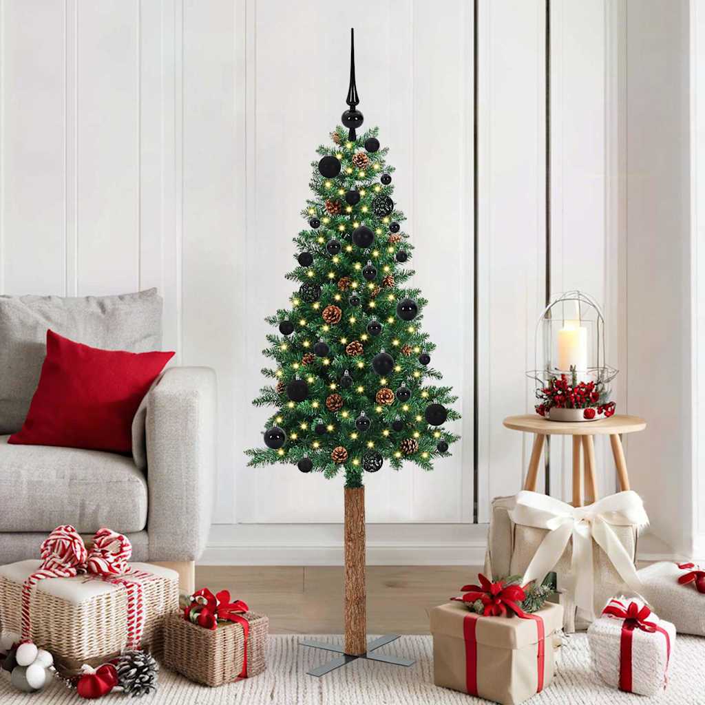 Slanke Kerstboom Groen 150 cm PVC en massief dennenhout