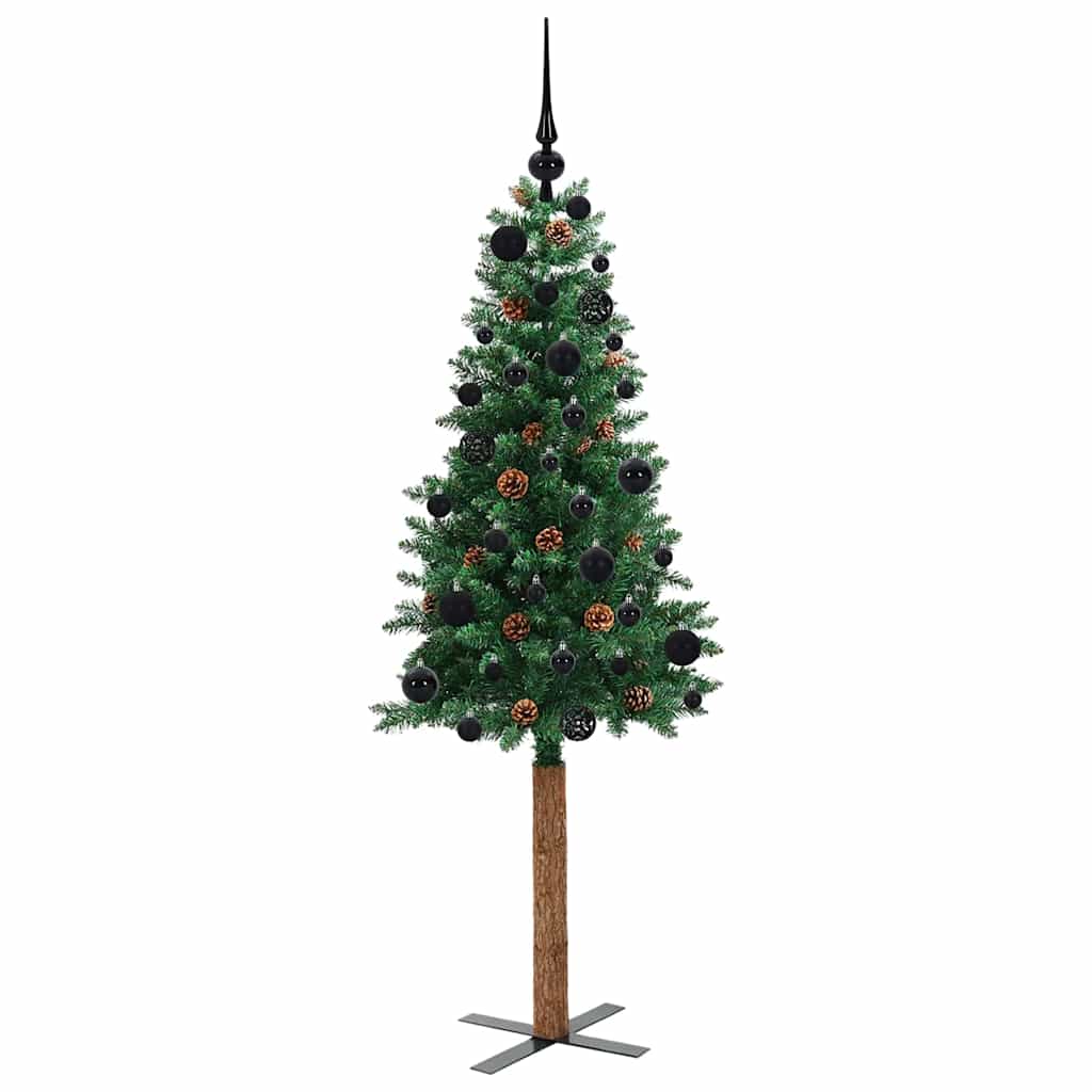 Slanke Kerstboom Groen 150 cm PVC en massief dennenhout