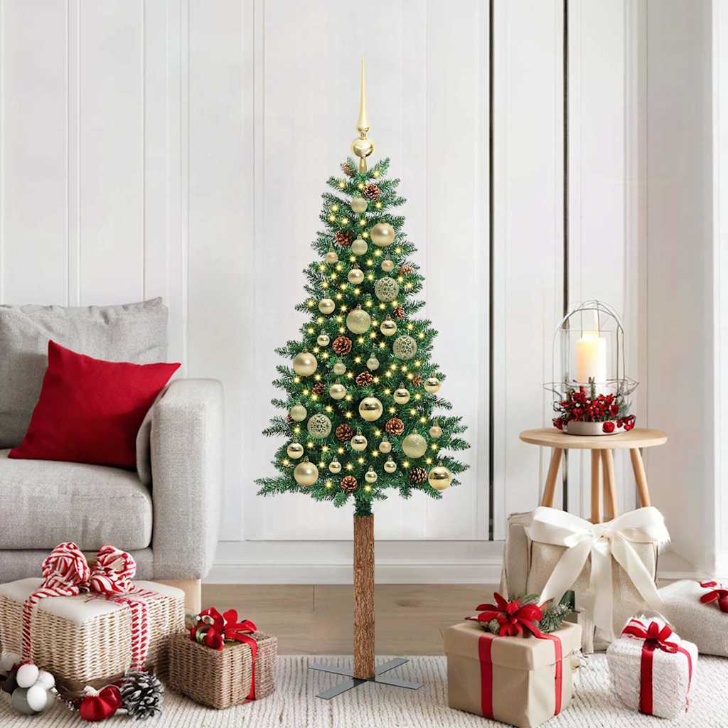 Slanke Kerstboom Groen 150 cm PVC en massief dennenhout