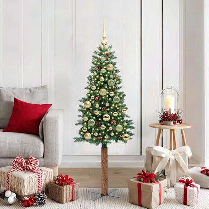 Slanke Kerstboom Groen 150 cm PVC en massief dennenhout