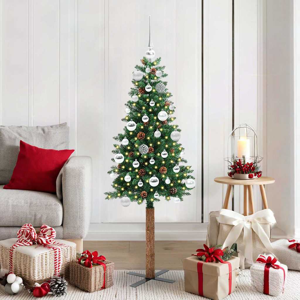 Slanke Kerstboom Groen 150 cm PVC en massief dennenhout
