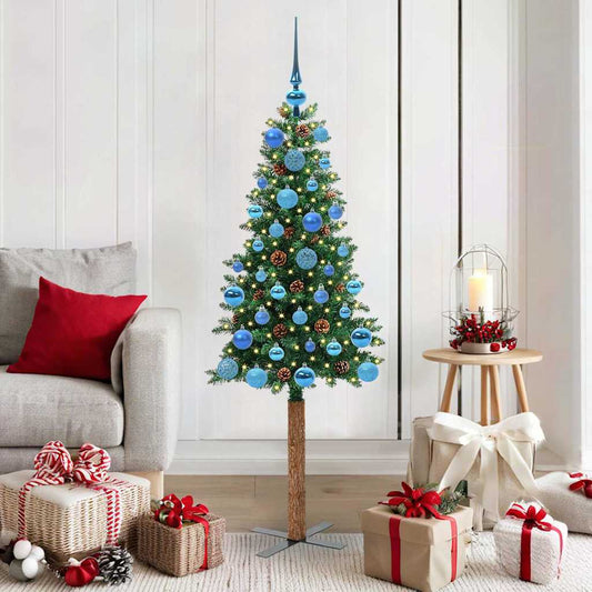 Slanke Kerstboom Groen 150 cm PVC en massief dennenhout
