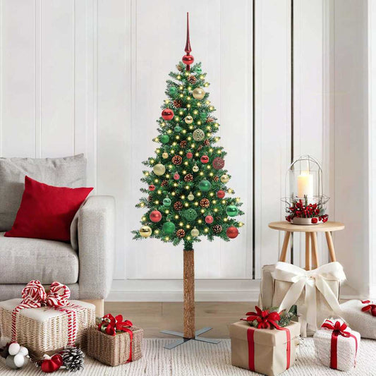 Slanke Kerstboom Groen 150 cm PVC en massief dennenhout