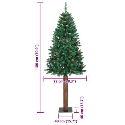 Slanke Kerstboom Groen 180 cm PVC en massief dennenhout