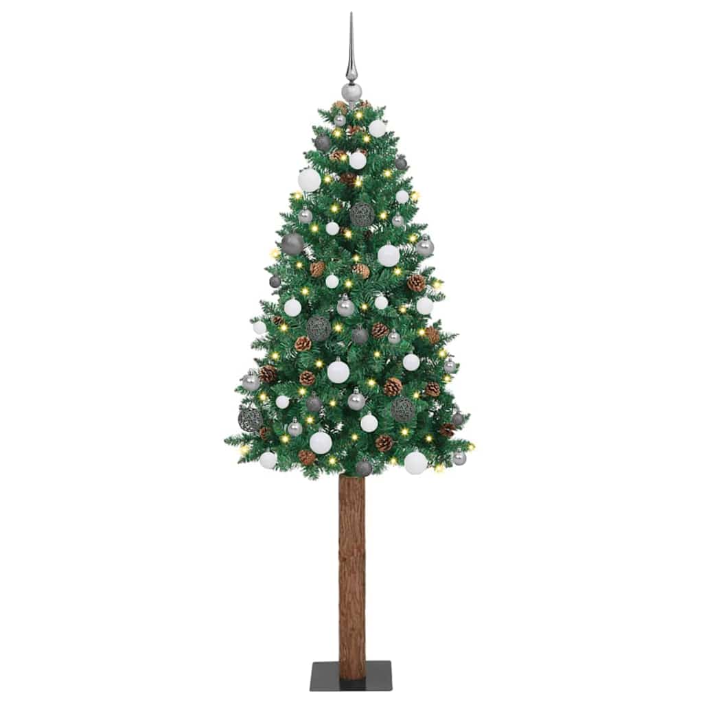 Slanke Kerstboom Groen 180 cm PVC en massief dennenhout
