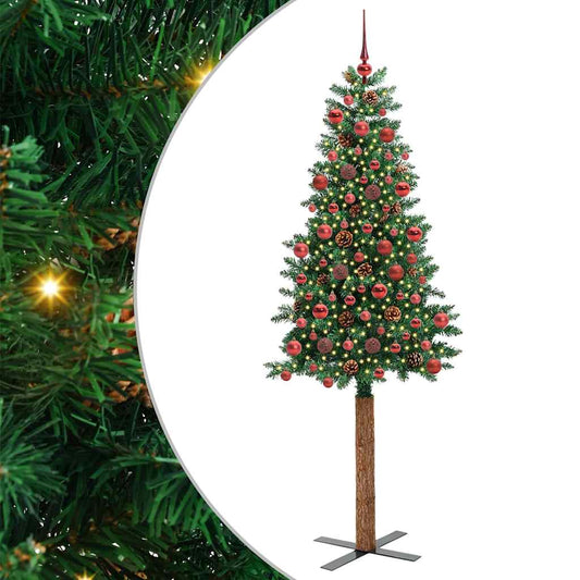 Slanke Kerstboom Groen 180 cm PVC en massief dennenhout