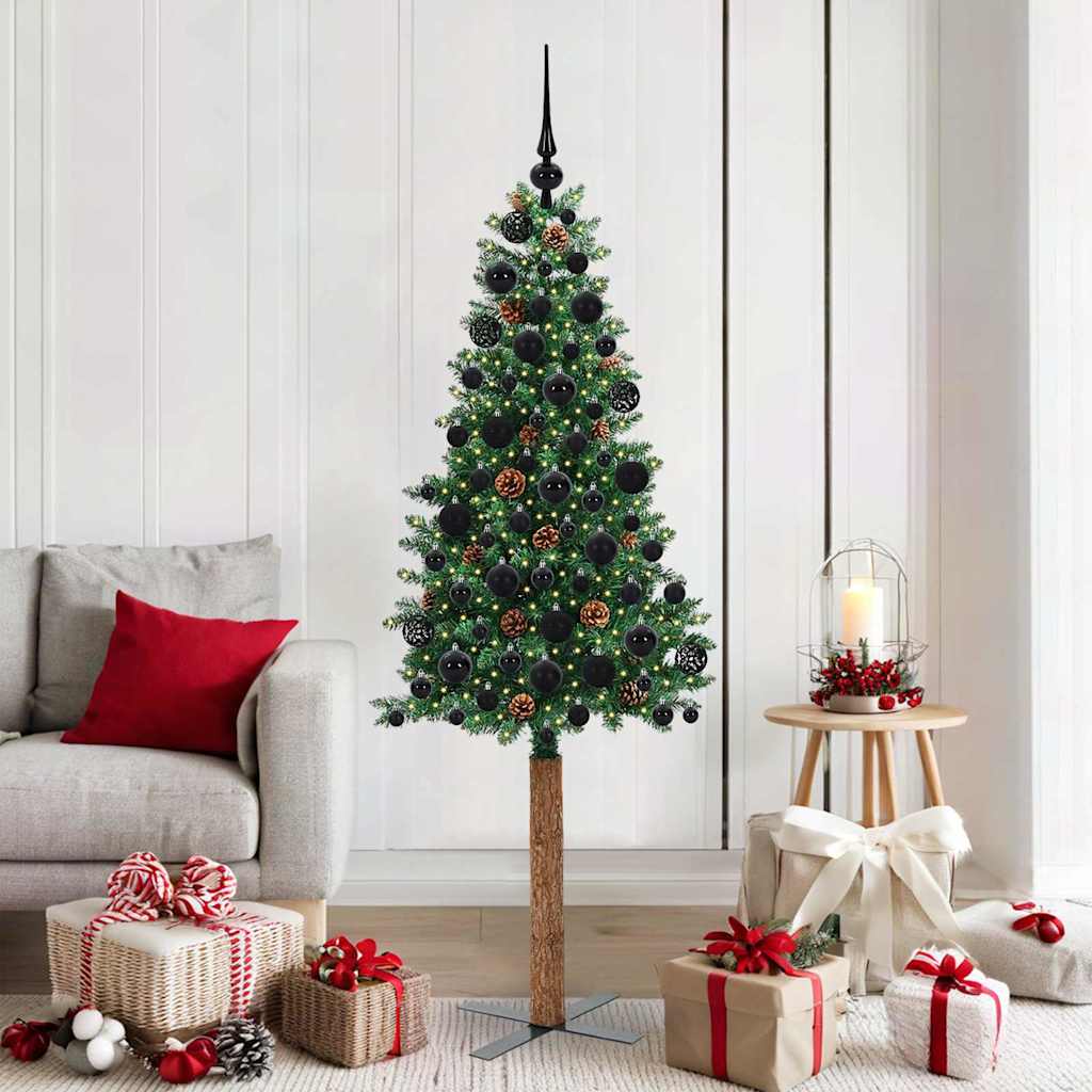 Slanke Kerstboom Groen 180 cm PVC en massief dennenhout