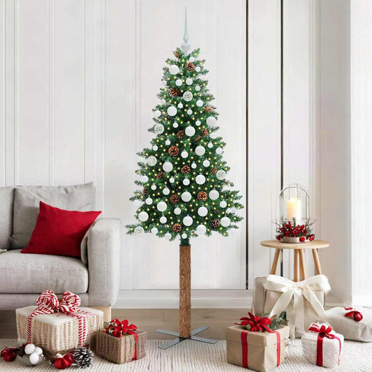 Slanke Kerstboom Groen 180 cm PVC en massief dennenhout