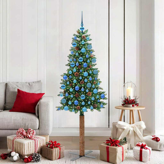 Slanke Kerstboom Groen 180 cm PVC en massief dennenhout