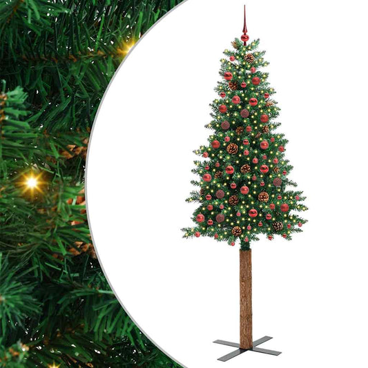 Slanke Kerstboom Groen 210 cm PVC en massief dennenhout