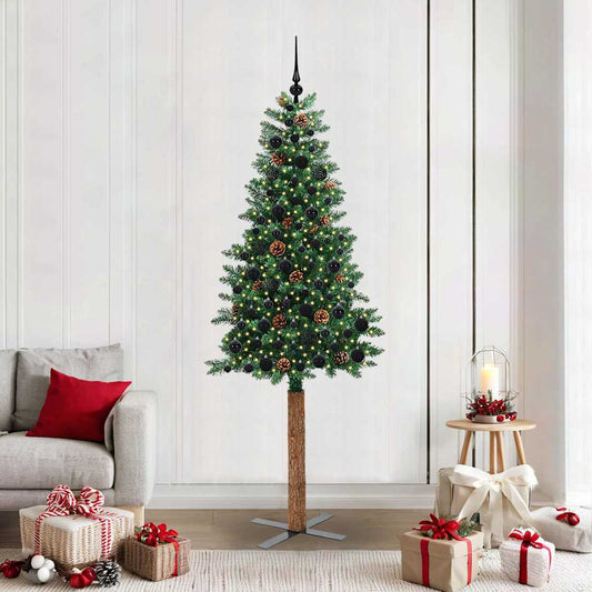 Slanke Kerstboom Groen 210 cm PVC en massief dennenhout