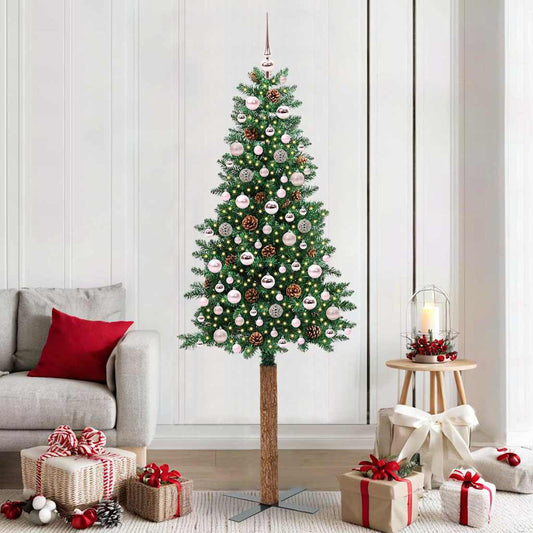 Slanke Kerstboom Groen 210 cm PVC en massief dennenhout